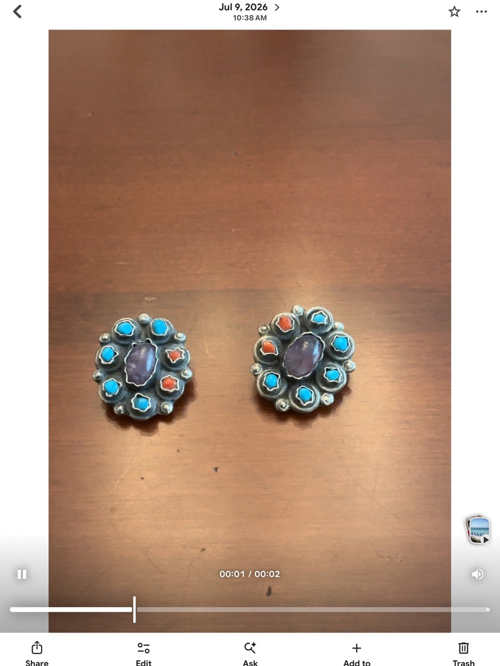 Handcrafted Turquoise, Amethyst & coral Floral Cluster Earrings - clip on